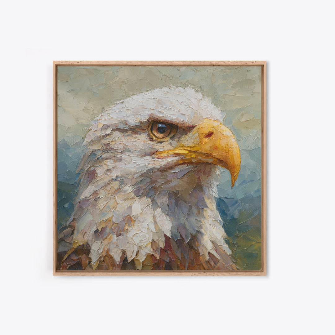 Eagle Portrait with Dramatic Mountain Wind Framed Canvas Print, Bird Art, Bird Wall Art, Living Room Decor, Fine Art, Flight, BIR-1x1-84