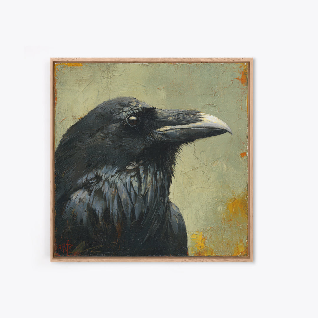 Raven Silhouette with Gothic Atmosphere Canvas Print, Bird Art, Floral Art, Living Room Decor, Fine Art, Flight, BIR-1x1-9