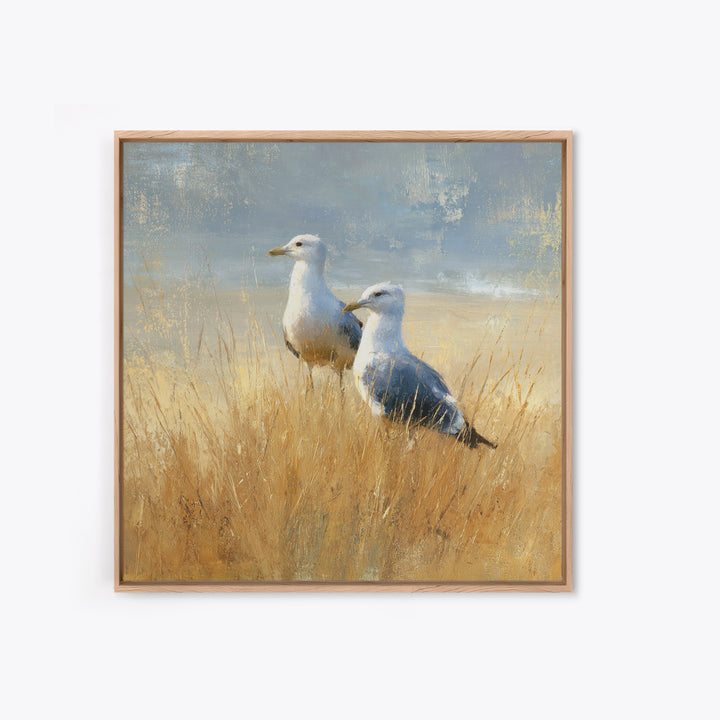Seagulls Above a Pale Beach Horizon Canvas Print, Bird Art, Rustic Home Decor, Living Room Decor, Fine Art, Flight, BIR-1x1-92
