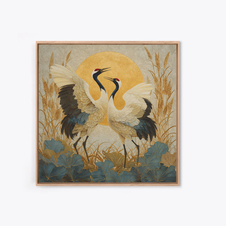 Pair of Cranes Dancing Canvas Print, Bird Art, Wall Art, Living Room Decor, Flight, Japanese Wall Art, Modern Wall Art, BIR-1x1-99