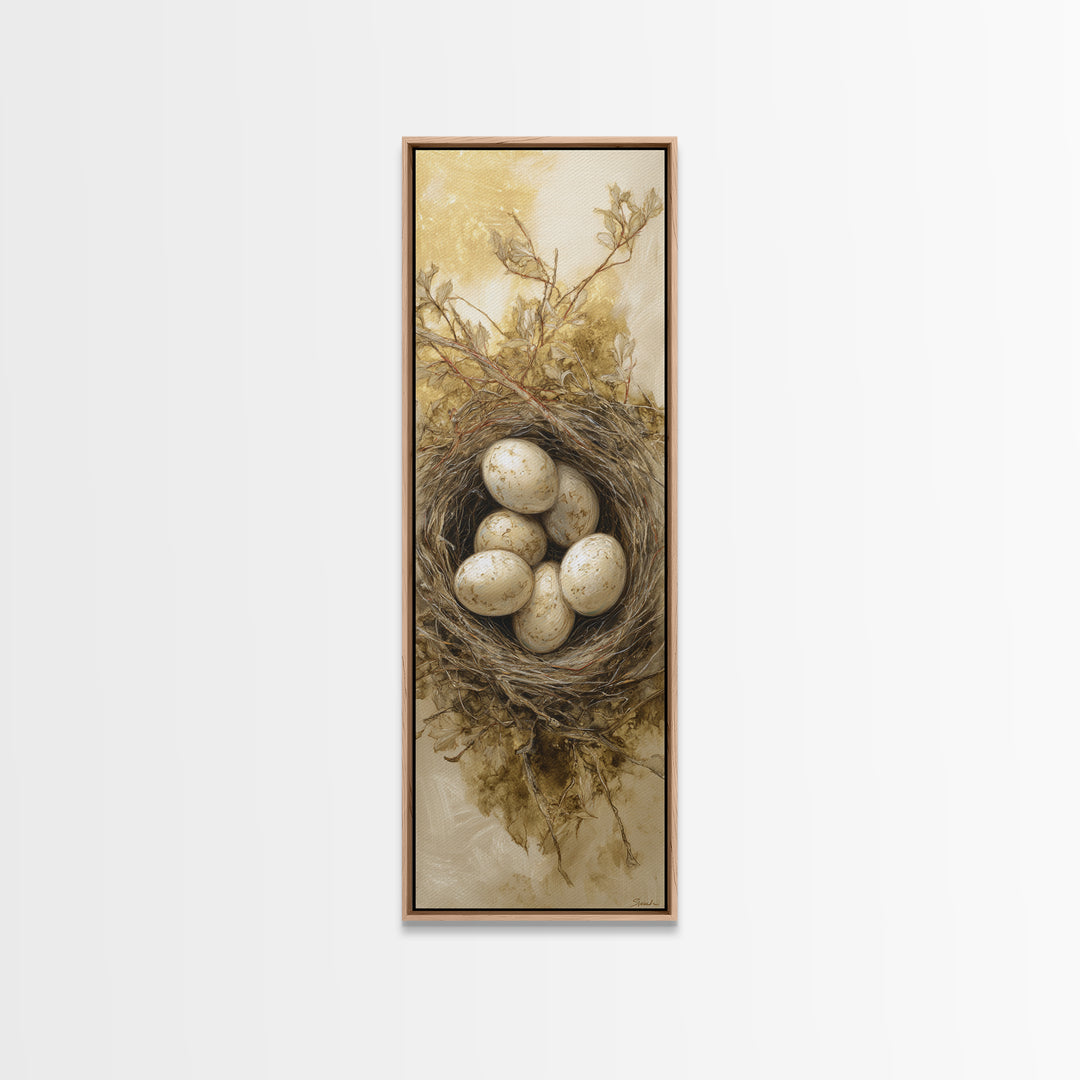 Bird Nest with Eggs and Delicate Twigs Canvas Print, Bird Art, Mcm Decor, Living Room Decor, Fine Art, Flight, Neutral Decor, BIR-1x3-10