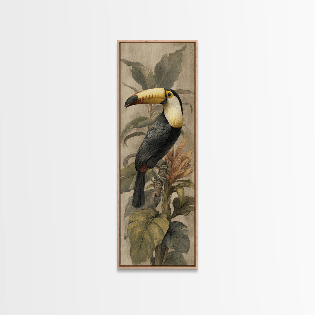 Toucan Framed by Bold Jungle Foliage Canvas Print, Bird Art, Wall Art, Living Room Decor, Fine Art, Flight, Japanese Wall Art, BIR-1x3-35