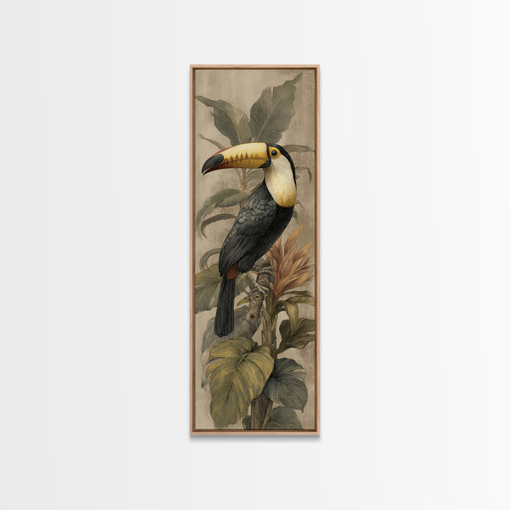 Toucan Framed by Bold Jungle Foliage Canvas Print, Bird Art, Wall Art, Living Room Decor, Fine Art, Flight, Japanese Wall Art, BIR-1x3-35