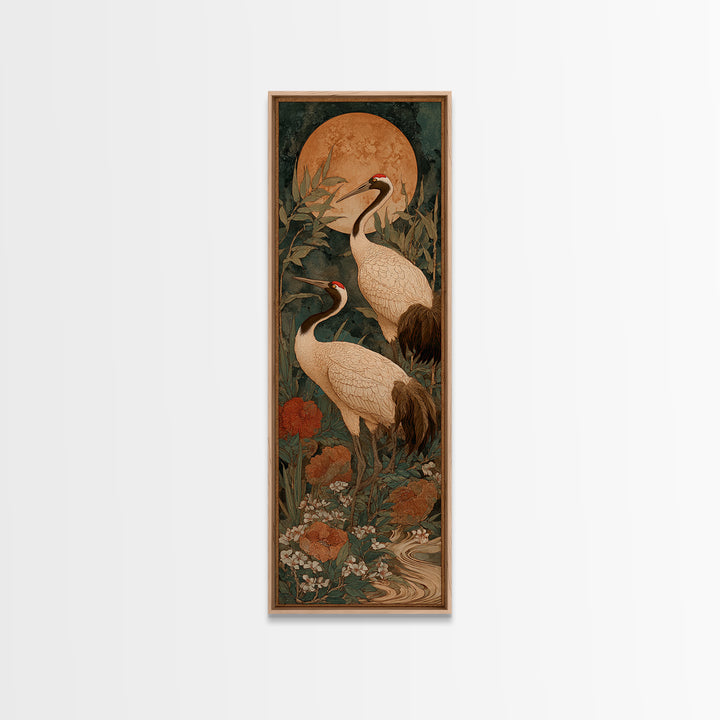 Pair of Cranes Dancing Canvas Print, Bird Art, Original Art, Living Room Decor, Fine Art, Flight, Mcm Decor, Bird Prints, BIR-1x3-39