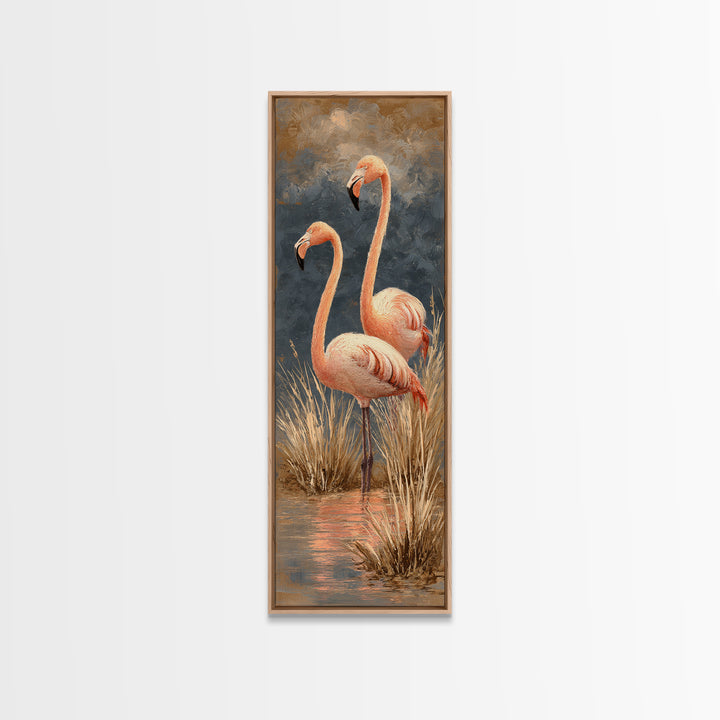 Flamingo Pair in Coral Water Reflections Framed Canvas Print, Bird Art, Rustic Home Decor, Living Room Decor, Fine Art, Flight, BIR-1x3-46