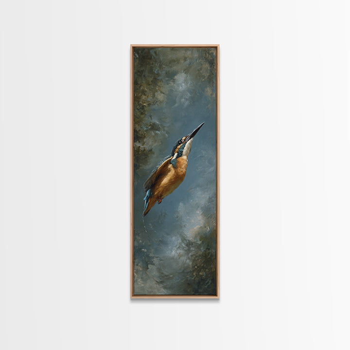 Kingfisher Diving Toward Blue Water Framed Canvas Print, Bird Art, Printable Art, Living Room Decor, Fine Art, Flight, BIR-1x3-47