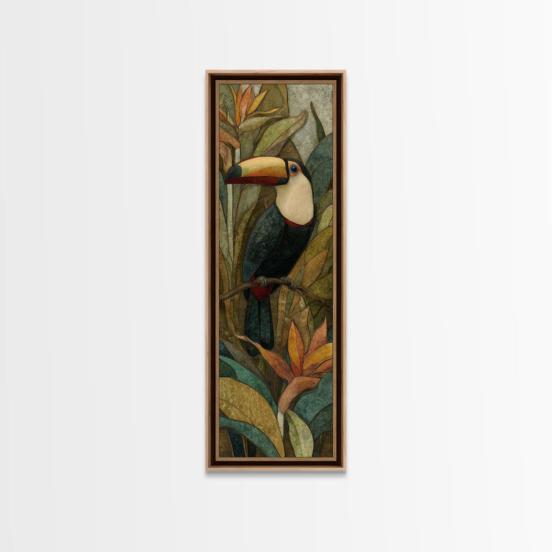 Toucan Framed by Bold Jungle Foliage Canvas Print, Bird Art, Watercolor Painting, Living Room Decor, Fine Art, Flight, BIR-1x3-59