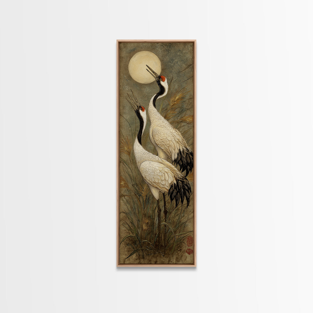 Pair of Cranes Dancing Canvas Print, Bird Art, Gallery Wall, Living Room Decor, Oil Painting, Flight, Gallery Decor, BIR-1x3-63