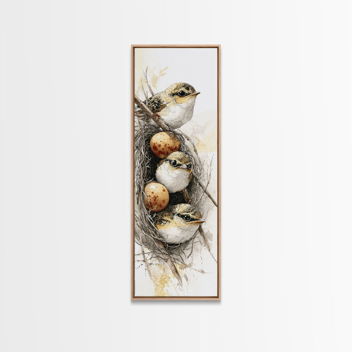 Bird Nest with Eggs and Delicate Twigs Canvas Print, Bird Art, Gallery Decor, Living Room Decor, Oil Painting, Flight, BIR-1x3-82