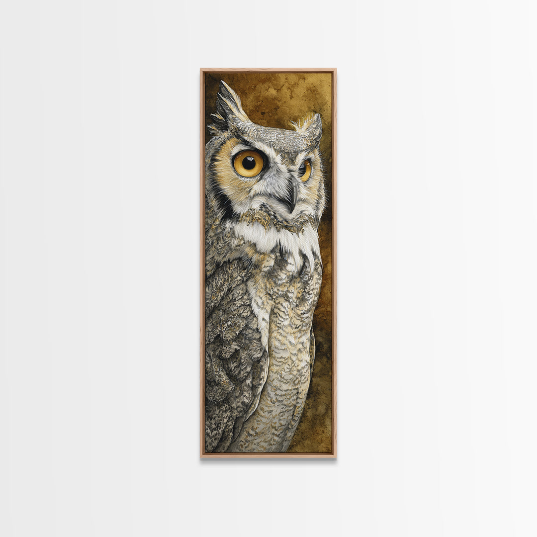 Owl Portrait with Wise Golden Eyes Canvas Print, Bird Art, Bird Prints, Living Room Decor, Fine Art, Flight, Modern Decor, BIR-1x3-89