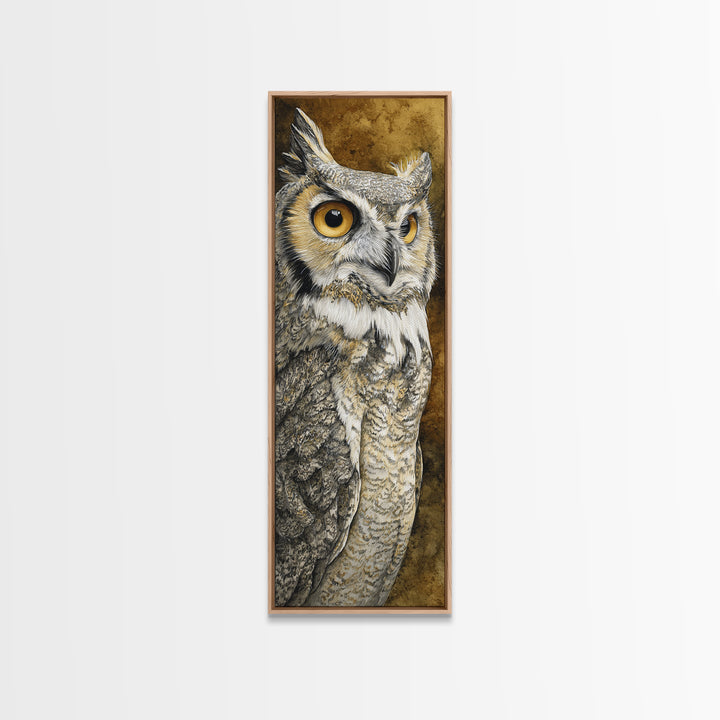 Owl Portrait with Wise Golden Eyes Canvas Print, Bird Art, Bird Prints, Living Room Decor, Fine Art, Flight, Modern Decor, BIR-1x3-89