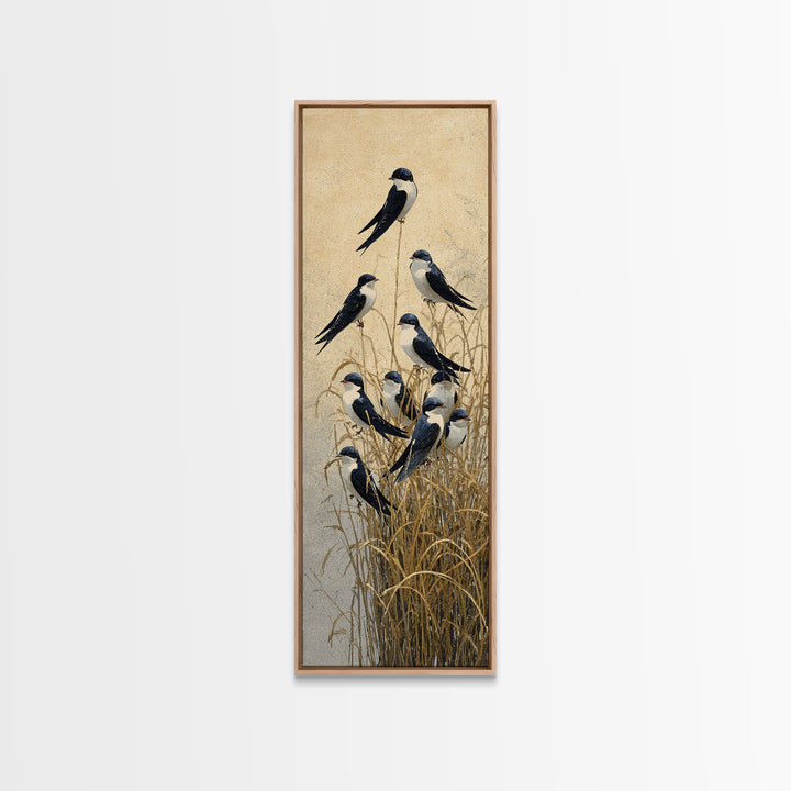 Flock of Swallows Sweeping Across Open Sky Canvas Print, Bird Art, Art Print, Living Room Decor, Oil Painting, Flight, BIR-1x3-90