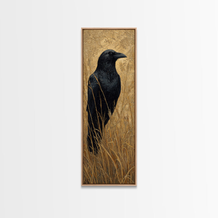 Raven Silhouette with Gothic Atmosphere Canvas Print, Bird Art, Minimalist Decor, Living Room Decor, Fine Art, Flight, BIR-1x3-93