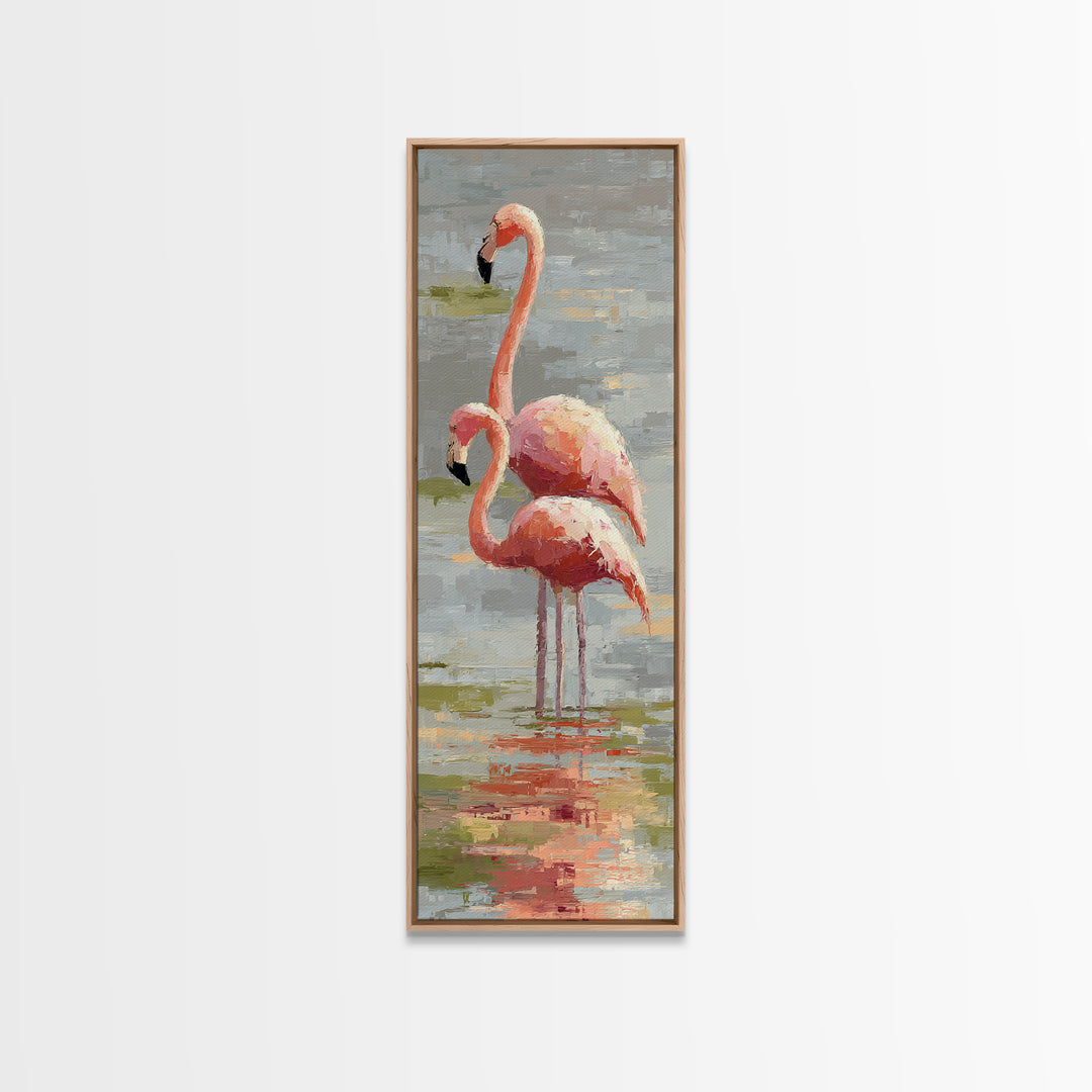 Flamingo Pair in Coral Water Reflections Canvas Print, Bird Art, Fine Art Print, Living Room Decor, Fine Art, Flight, BIR-1x3-94