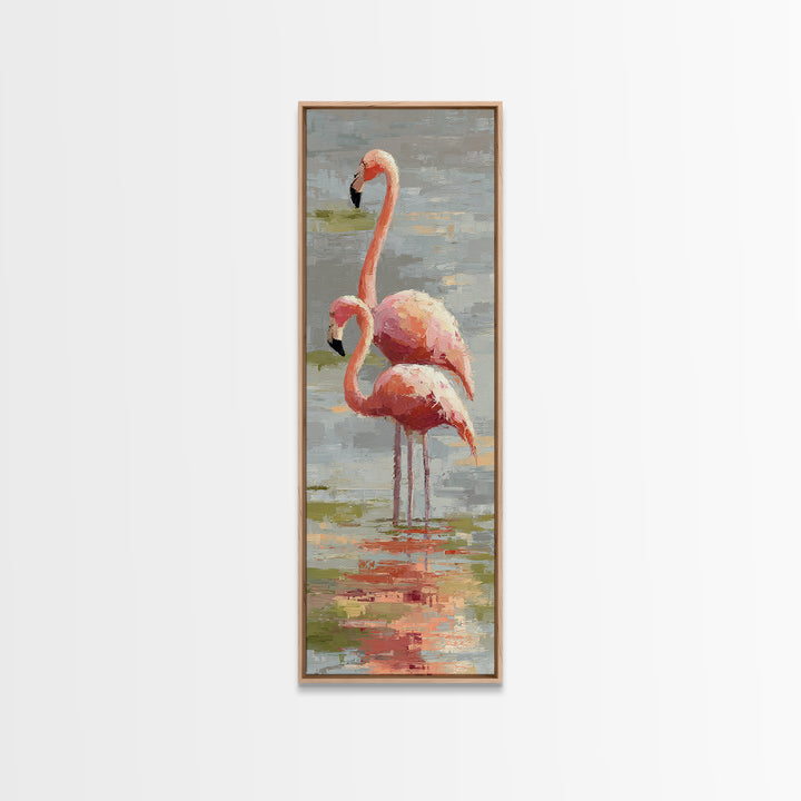 Flamingo Pair in Coral Water Reflections Canvas Print, Bird Art, Fine Art Print, Living Room Decor, Fine Art, Flight, BIR-1x3-94