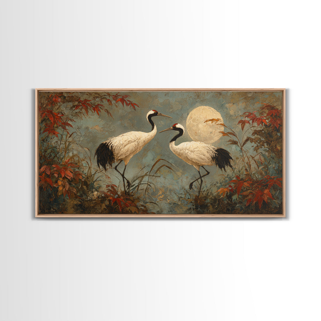 Pair of Cranes Dancing Canvas Print, Bird Art, Watercolor Painting, Living Room Decor, Oil Painting, Flight, Living Room Art, BIR-2x1-47
