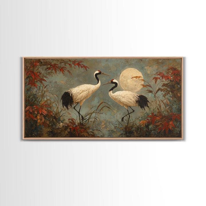 Pair of Cranes Dancing Canvas Print, Bird Art, Watercolor Painting, Living Room Decor, Oil Painting, Flight, Living Room Art, BIR-2x1-47