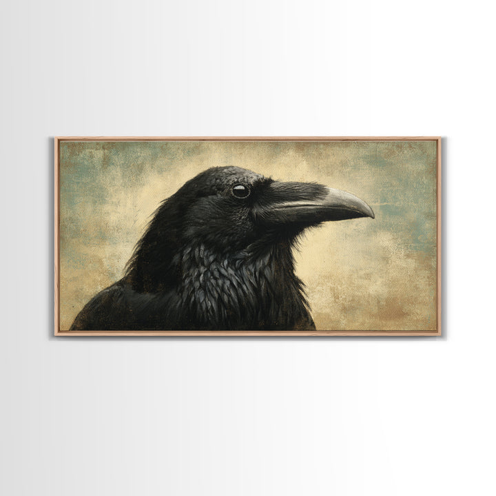 Raven Silhouette with Gothic Atmosphere Canvas Print, Bird Art, Digital Print, Living Room Decor, Oil Painting, Flight, BIR-2x1-53