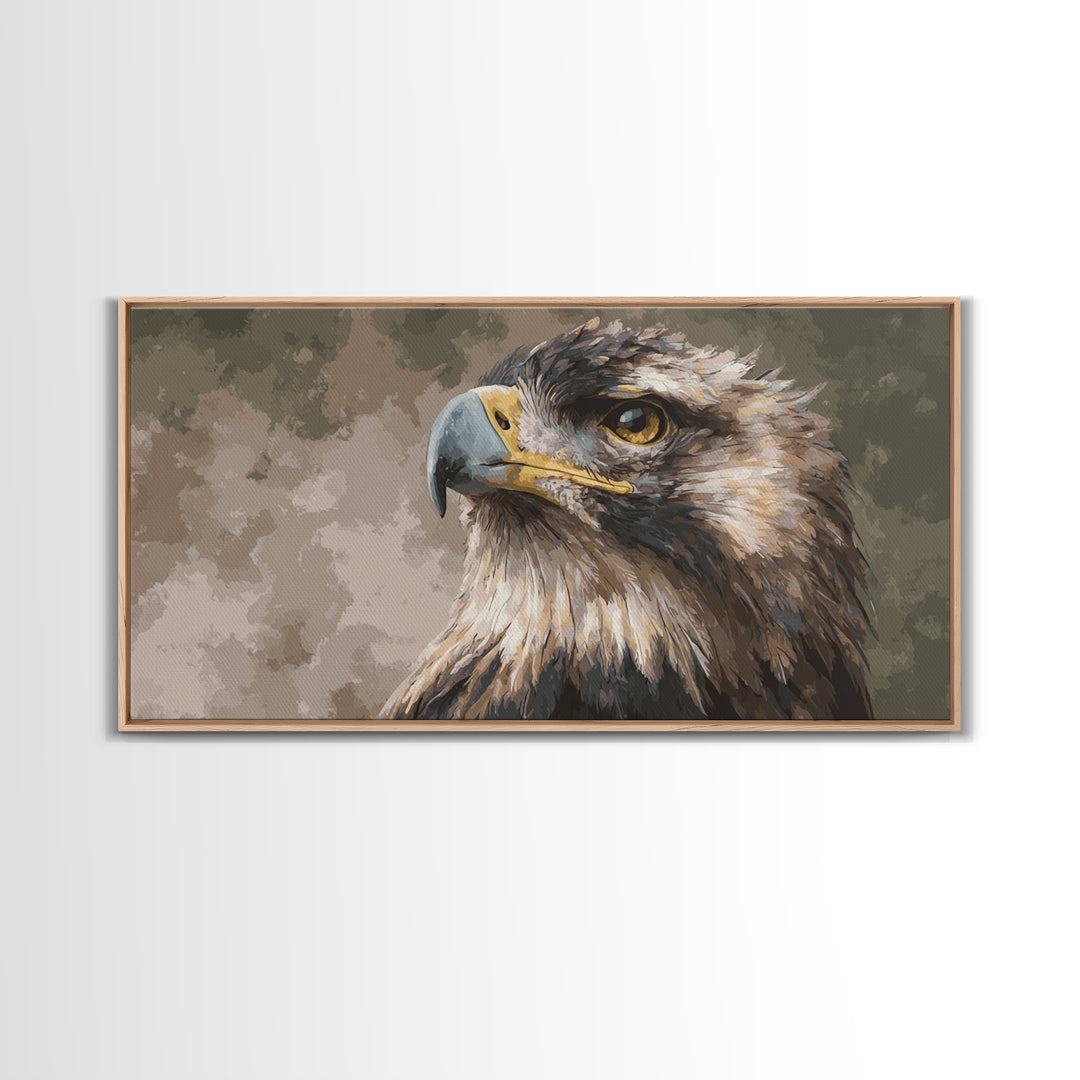Eagle Portrait with Dramatic Mountain Wind Framed Canvas Print, Bird Art, Mid Century Modern, Living Room Decor, Flight, BIR-2x1-56