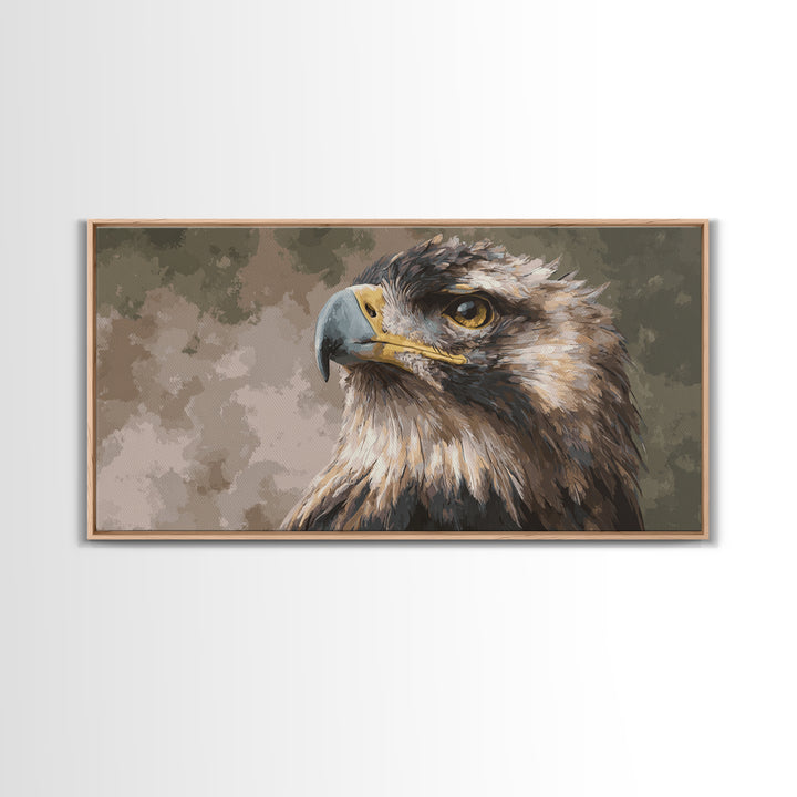 Eagle Portrait with Dramatic Mountain Wind Framed Canvas Print, Bird Art, Mid Century Modern, Living Room Decor, Flight, BIR-2x1-56