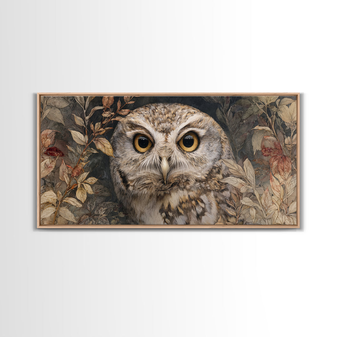 Owl Portrait with Wise Golden Eyes Canvas Print, Bird Art, Original Art, Living Room Decor, Fine Art, Flight, Mcm Decor, BIR-2x1-73