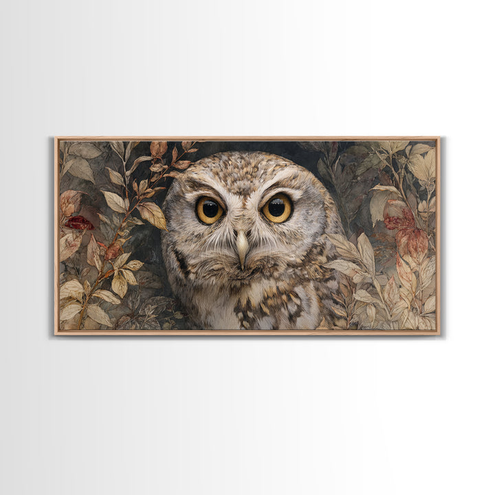 Owl Portrait with Wise Golden Eyes Canvas Print, Bird Art, Original Art, Living Room Decor, Fine Art, Flight, Mcm Decor, BIR-2x1-73