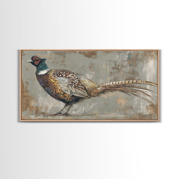 Pheasant with Ornate Feather Details Framed Canvas Print, Bird Art, Mid Century Wall Art, Living Room Decor, Fine Art, Flight, BIR-2x1-87