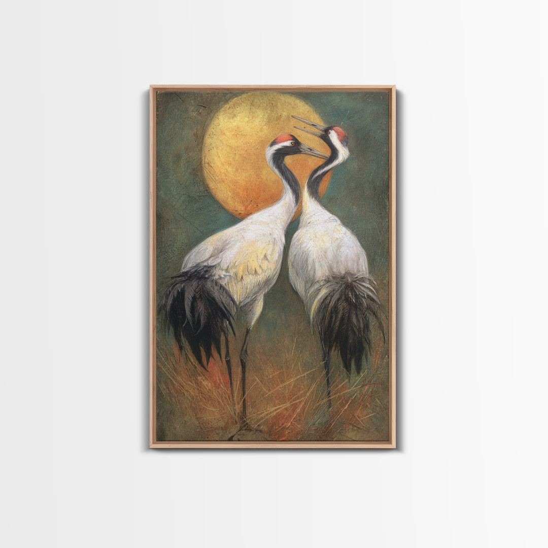 Pair of Cranes Dancing Canvas Print, Bird Art, Forest Wall Art, Living Room Decor, Abstract Art, Flight, Minimalist Decor, BIR-2x3-11