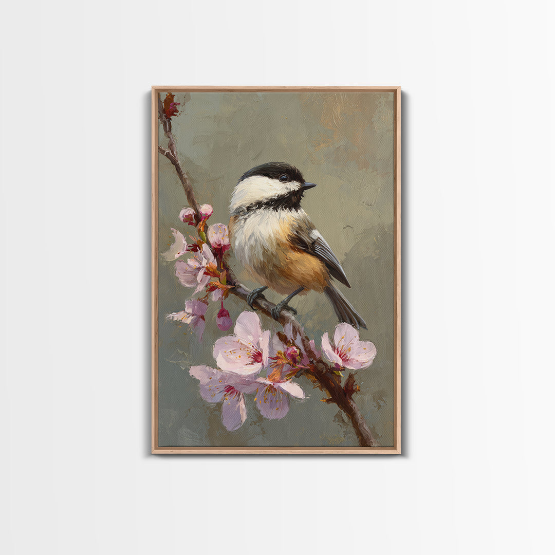 Songbird Perched on Cherry Blossoms Canvas Print, Bird Art, Digital Download Art, Living Room Decor, Fine Art, Flight, BIR-2x3-16