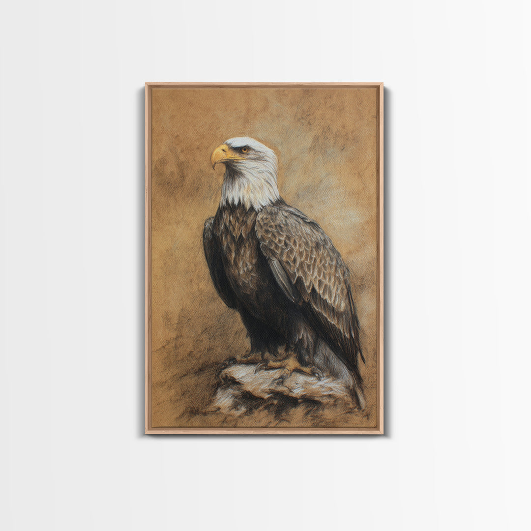 Eagle Portrait with Dramatic Mountain Wind Framed Canvas Print, Bird Art, Art Deco, Living Room Decor, Oil Painting, Flight, BIR-2x3-20