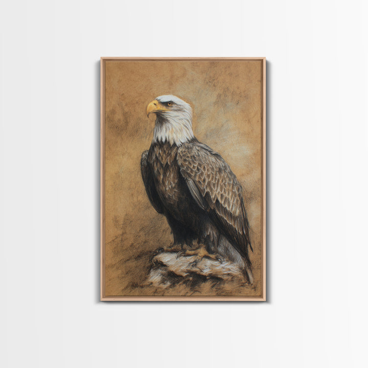 Eagle Portrait with Dramatic Mountain Wind Framed Canvas Print, Bird Art, Art Deco, Living Room Decor, Oil Painting, Flight, BIR-2x3-20