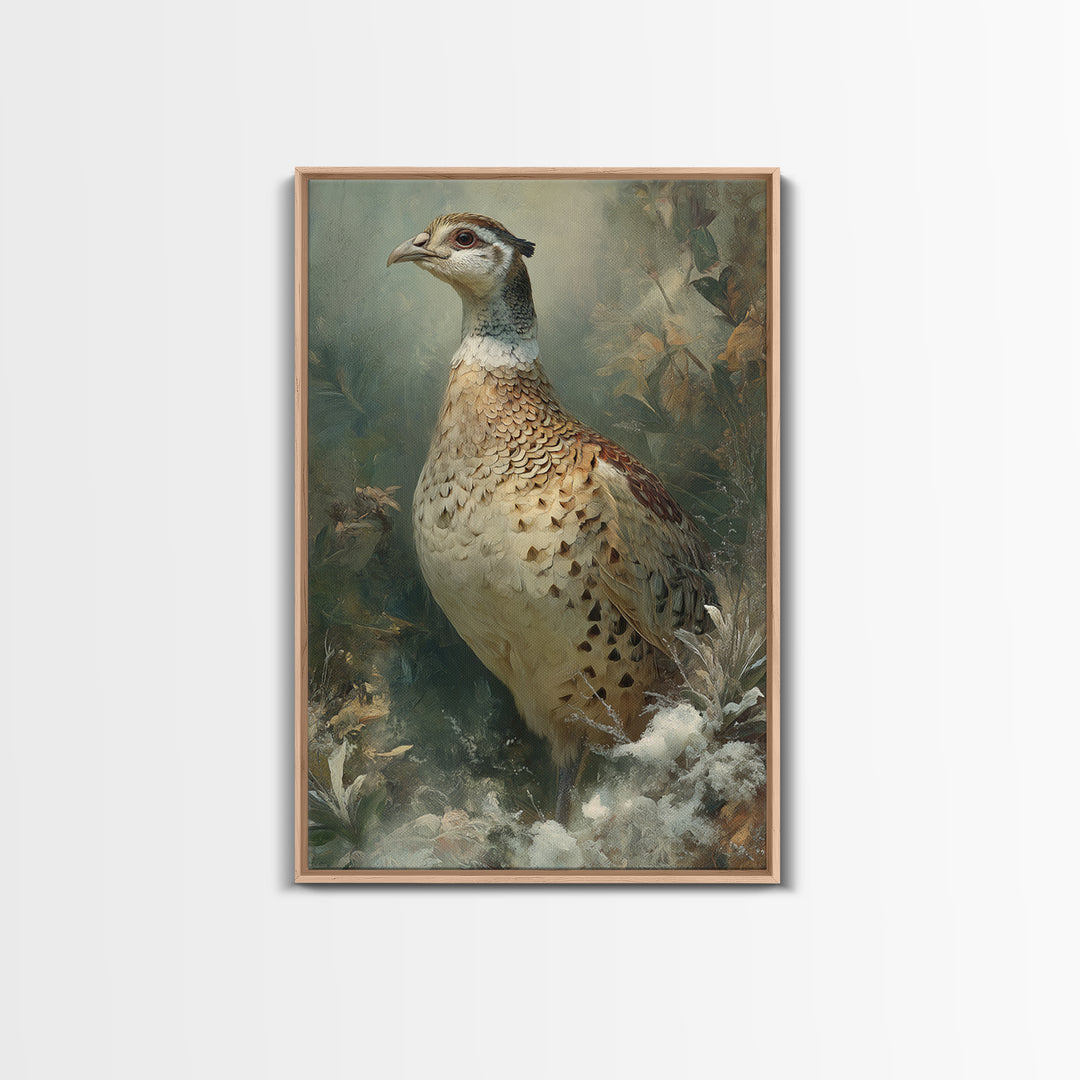 Pheasant with Ornate Feather Details Framed Canvas Print, Bird Art, Rustic Home Decor, Living Room Decor, Fine Art, Flight, BIR-2x3-3