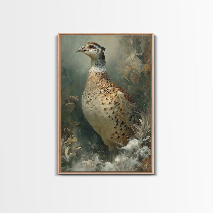 Pheasant with Ornate Feather Details Framed Canvas Print, Bird Art, Rustic Home Decor, Living Room Decor, Fine Art, Flight, BIR-2x3-3