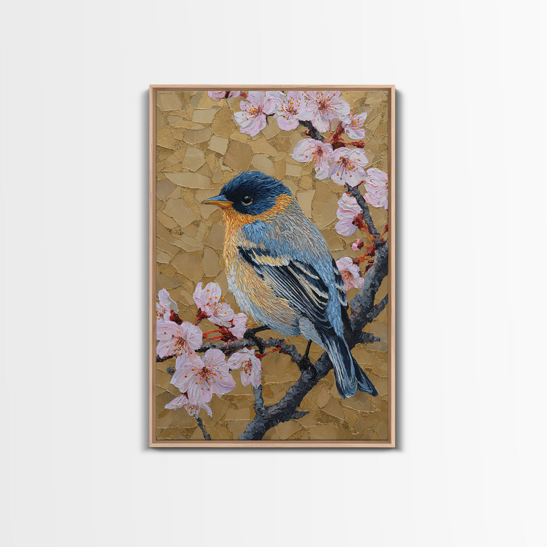 Songbird Perched on Cherry Blossoms Canvas Print, Bird Art, Fine Art Print, Living Room Decor, Fine Art, Flight, Wall Decor, BIR-2x3-40
