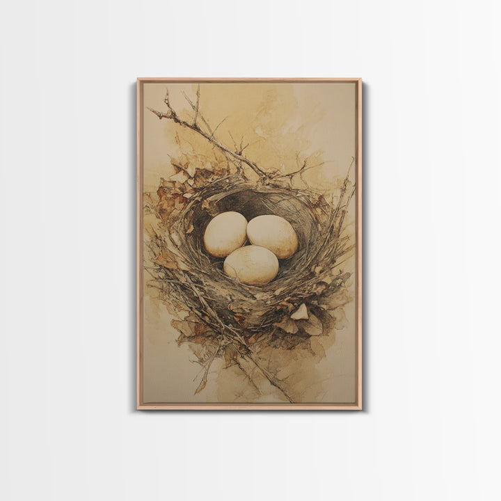 Bird Nest with Eggs and Delicate Twigs Canvas Print, Bird Art, Minimalist Decor, Living Room Decor, Fine Art, Flight, BIR-2x3-54