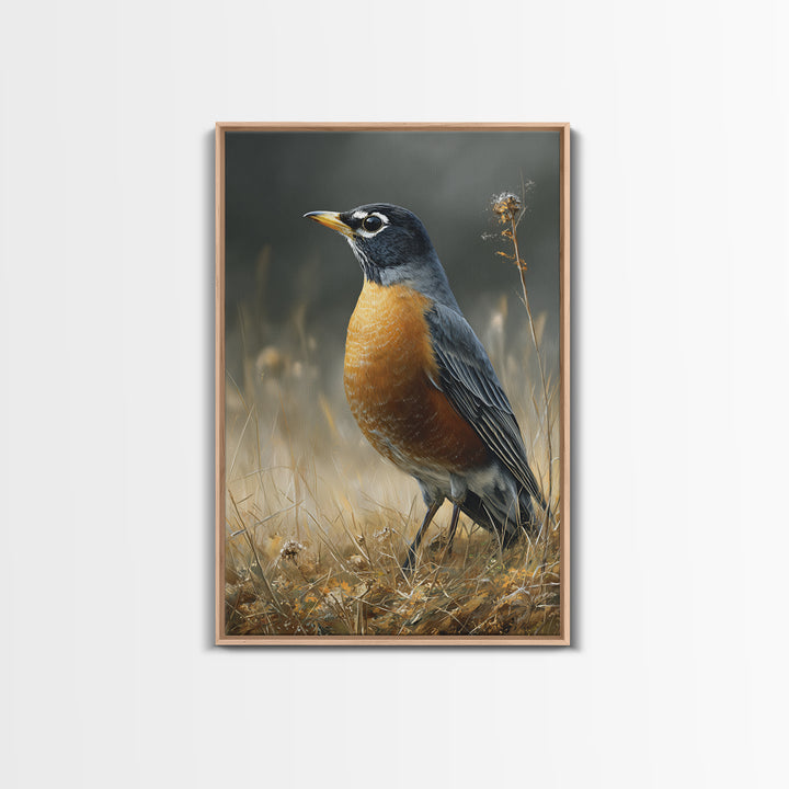 Robin in a Spring Garden with Soft Canvas Print, Bird Art, Art Deco, Living Room Decor, Oil Painting, Flight, Gallery Wall, BIR-2x3-71