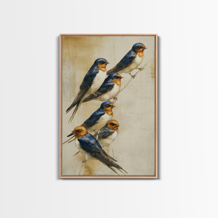 Flock of Swallows Sweeping Across Open Sky Canvas Print, Bird Art, Art Deco, Living Room Decor, Abstract Art, Flight, BIR-2x3-86