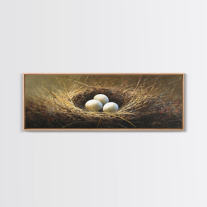 Bird Nest with Eggs and Delicate Twigs Canvas Print, Bird Art, Floral Art, Living Room Decor, Fine Art, Flight, BIR-3x1-14