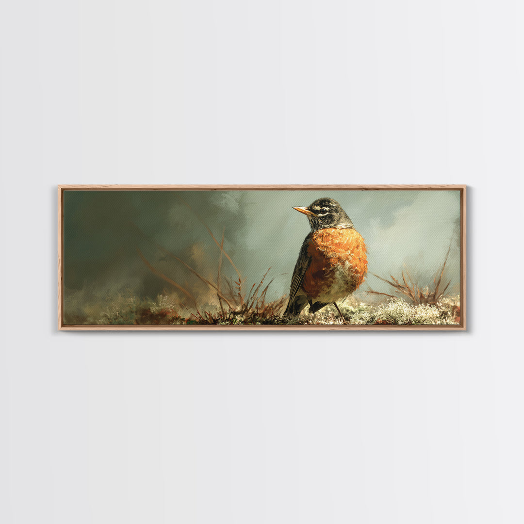 Robin in a Spring Garden with Soft Canvas Print, Bird Art, Luxury Decor, Living Room Decor, Fine Art, Flight, Art Deco, BIR-3x1-31