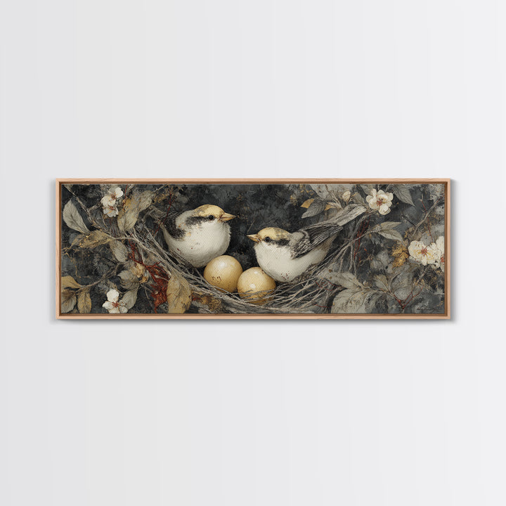 Bird Nest with Eggs and Delicate Twigs Canvas Print, Bird Art, Digital Print, Living Room Decor, Fine Art, Flight, Bird Prints, BIR-3x1-38