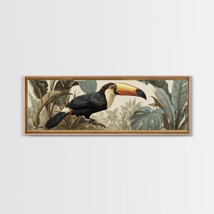 Toucan Framed by Bold Jungle Foliage Canvas Print, Bird Art, Fine Art Print, Living Room Decor, Fine Art, Flight, Wall Decor, BIR-3x1-39