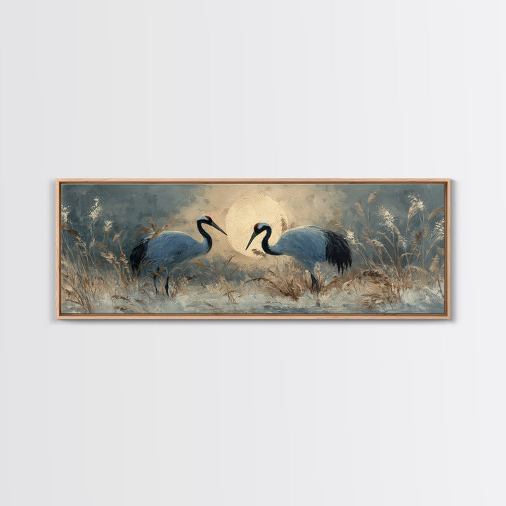 Pair of Cranes Dancing Canvas Print, Bird Art, Wall Decor, Living Room Decor, Fine Art, Flight, Boho Wall Decor, Modern Art, BIR-3x1-43