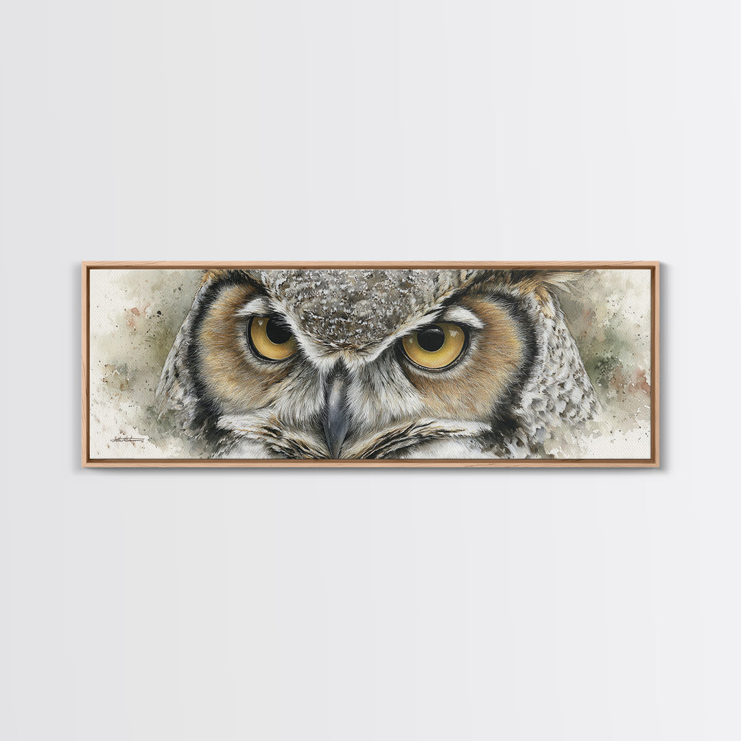 Owl Portrait with Wise Golden Eyes Canvas Print, Bird Art, Gallery Wall, Living Room Decor, Fine Art, Flight, Gallery Decor, BIR-3x1-45