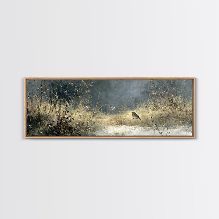 Robin in a Spring Garden with Soft Framed Canvas Print, Bird Art, Contemporary Art, Living Room Decor, Oil Painting, Flight, BIR-3x1-55