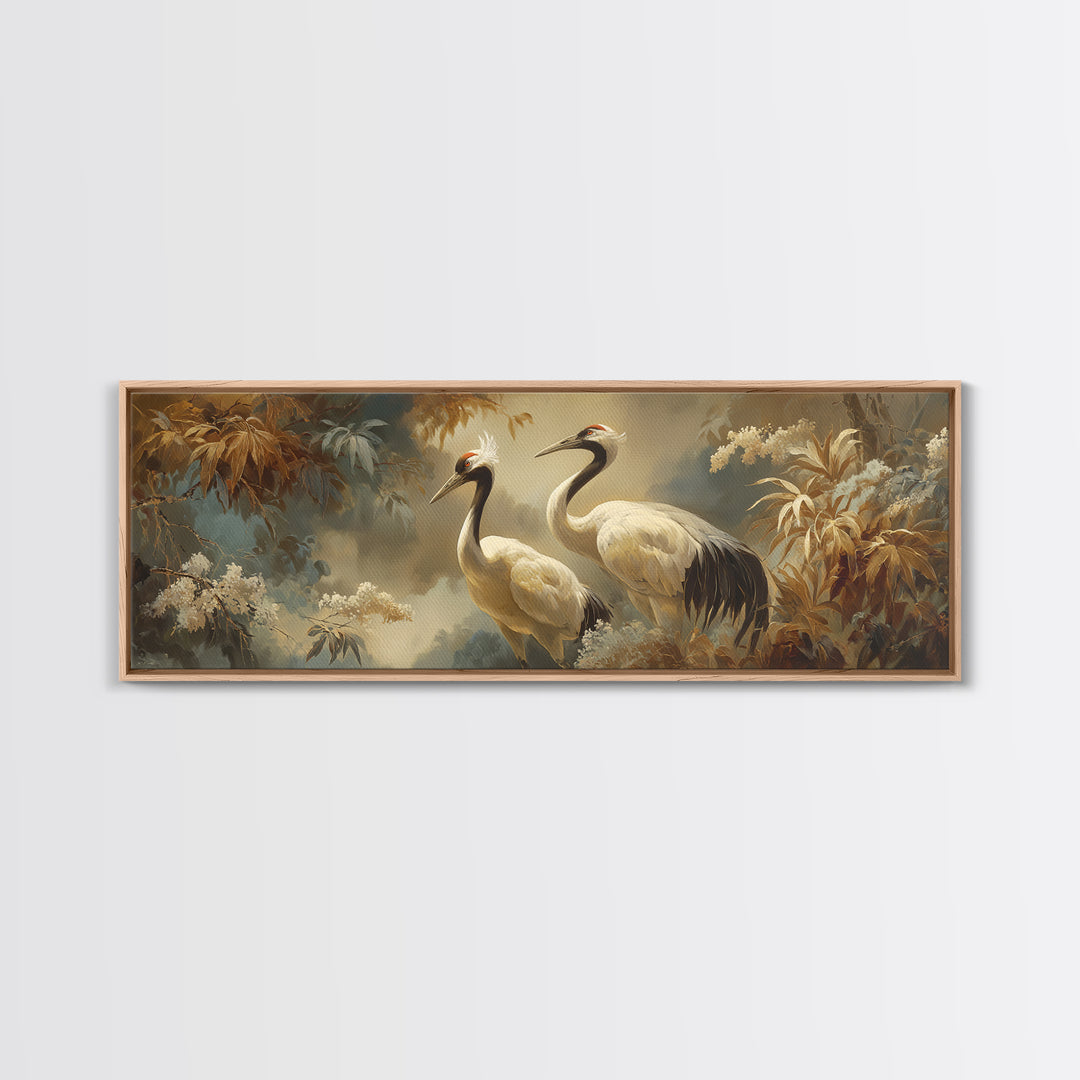 Pair of Cranes Dancing Canvas Print, Bird Art, Room Decor, Living Room Decor, Fine Art, Flight, Digital Print, Printable Art, BIR-3x1-91