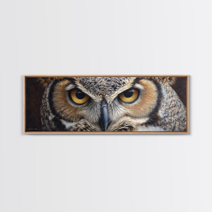 Owl Portrait with Wise Golden Eyes Canvas Print, Bird Art, Forest Wall Art, Living Room Decor, Flight, Minimalist Decor, BIR-3x1-93
