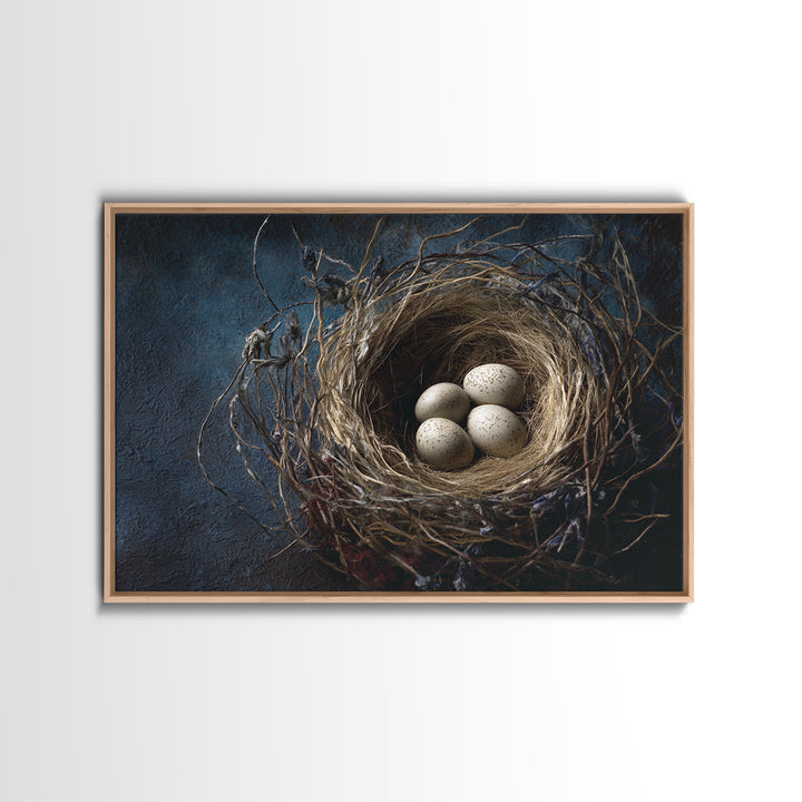 Bird Nest with Eggs and Delicate Twigs Framed Canvas Print, Bird Art, Printable Wall Art, Living Room Decor, Fine Art, Flight, BIR-3x2-2