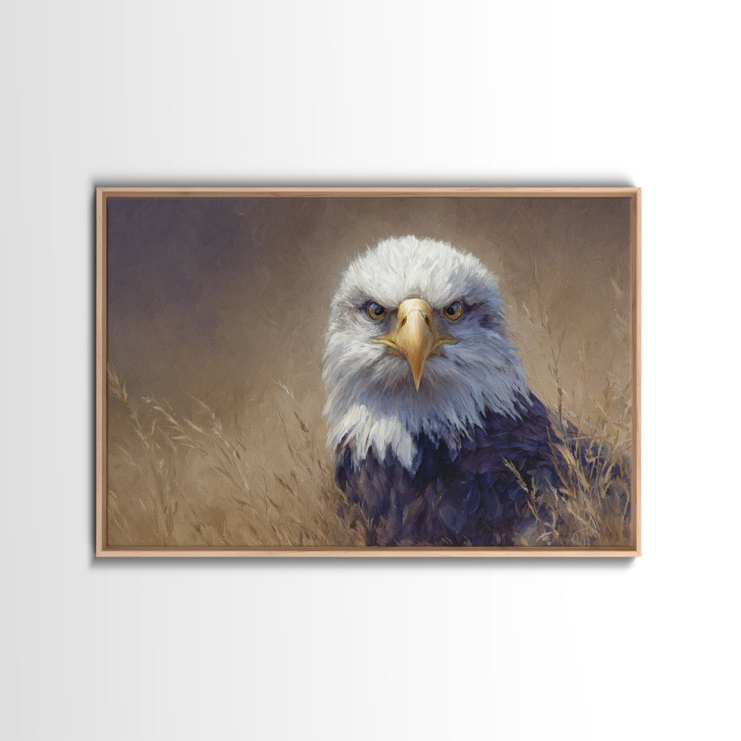 Eagle Portrait with Dramatic Mountain Wind Framed Canvas Print, Bird Art, Mcm Decor, Living Room Decor, Oil Painting, Flight, BIR-3x2-40