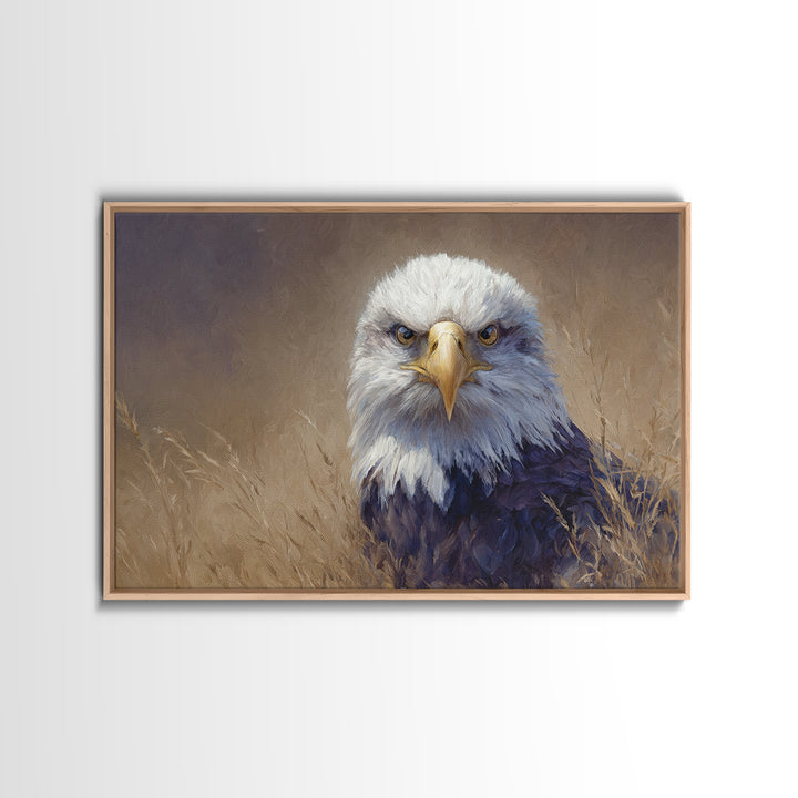 Eagle Portrait with Dramatic Mountain Wind Framed Canvas Print, Bird Art, Mcm Decor, Living Room Decor, Oil Painting, Flight, BIR-3x2-40