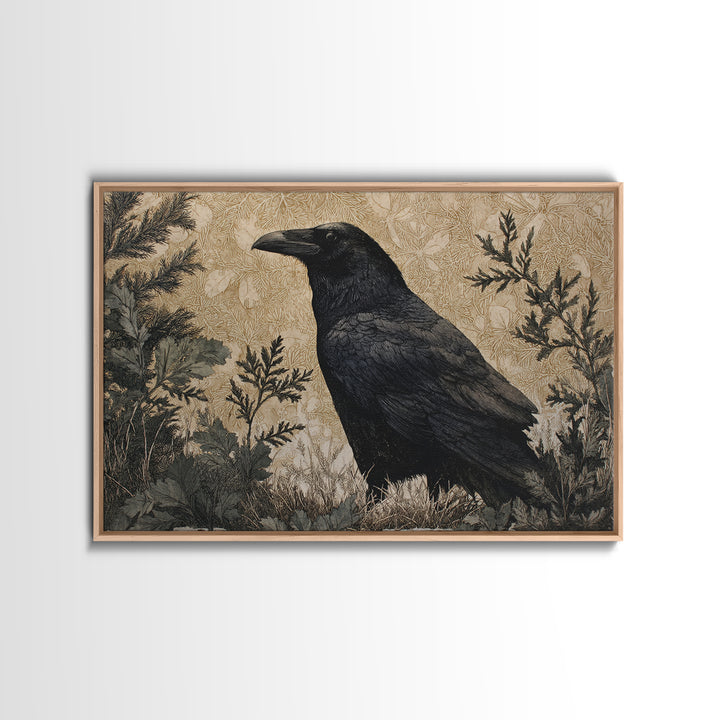 Raven Silhouette with Gothic Atmosphere Canvas Print, Bird Art, Mid Century Wall Art, Living Room Decor, Oil Painting, Flight, BIR-3x2-61